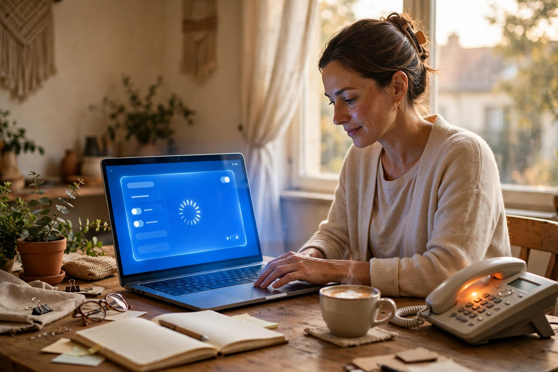 A small business owner setting up Solva on a laptop
